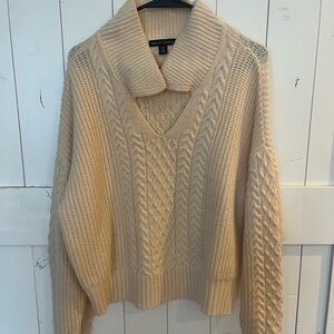 Saks Fifth Avenue Cream Cable Knit Turtleneck Sweater